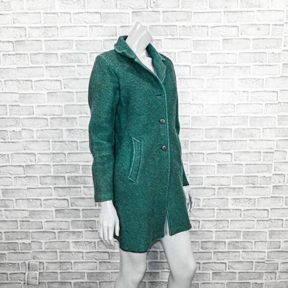 Agnes b. Paris Women's 3 Button wool Long Coat in Green tweed sz 3 - Picture 3 of 8